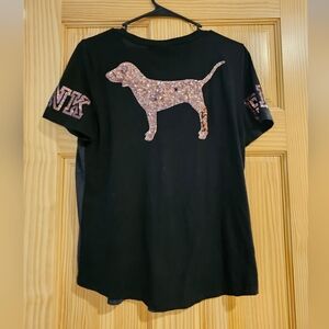 PINK Victoria's Secret Black Tee with Glitter Dog Design